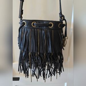 CARLOS By Carlos Santana Freya Black Fringe and Chain Crossbody Bag